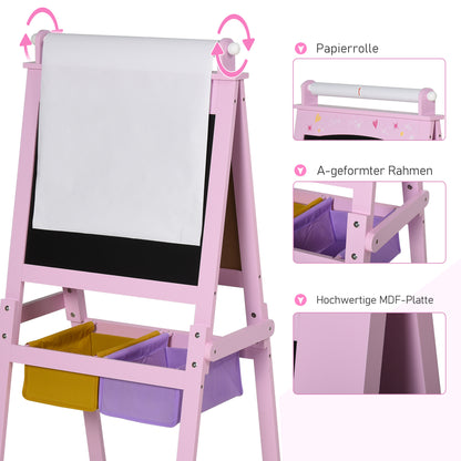 Children's Chalkboard Children's Easel Writing Board 3-in-1 Design Play Board with 2 removable storage baskets magnetic for children over 3 years MDF non-woven fabric Pink 58.5 x 50.5 x 118 cm