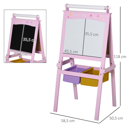 Children's Chalkboard Children's Easel Writing Board 3-in-1 Design Play Board with 2 removable storage baskets magnetic for children over 3 years MDF non-woven fabric Pink 58.5 x 50.5 x 118 cm