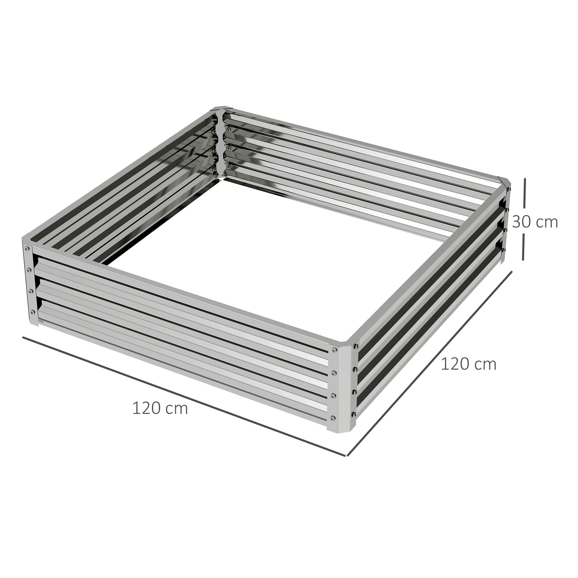 Raised Garden Bed, Planter Box, Vegetable Bed, Plant Box, Herb Bed for Garden, Patio, Balcony, Steel, Silver, 120 x 120 x 30 cm
