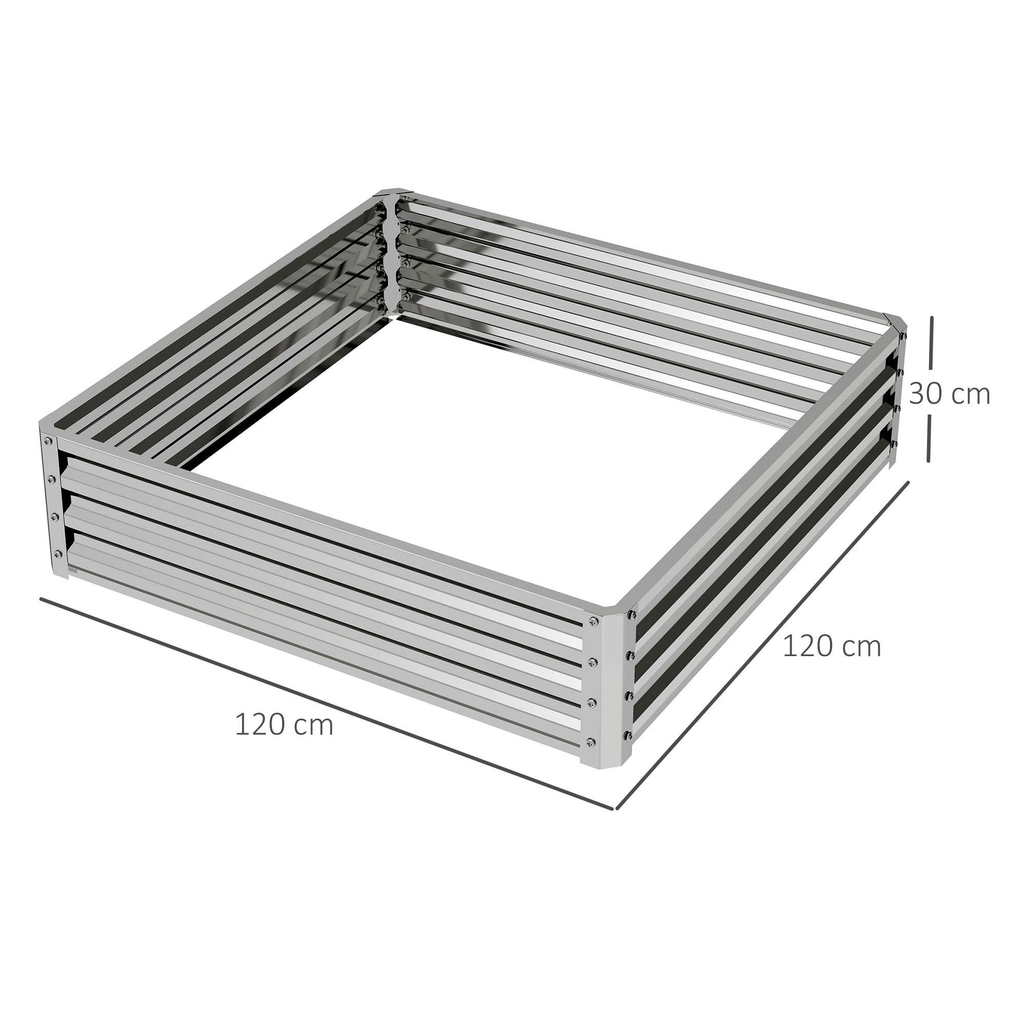 Raised Garden Bed, Planter Box, Vegetable Bed, Plant Box, Herb Bed for Garden, Patio, Balcony, Steel, Silver, 120 x 120 x 30 cm