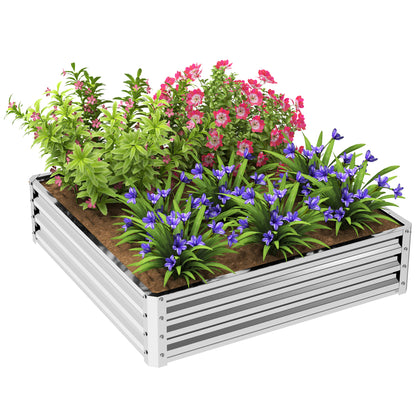 Raised Garden Bed, Planter Box, Vegetable Bed, Plant Box, Herb Bed for Garden, Patio, Balcony, Steel, Silver, 120 x 120 x 30 cm