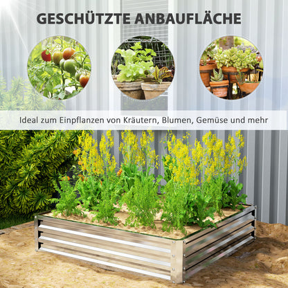 Raised Garden Bed, Planter Box, Vegetable Bed, Plant Box, Herb Bed for Garden, Patio, Balcony, Steel, Silver, 120 x 120 x 30 cm