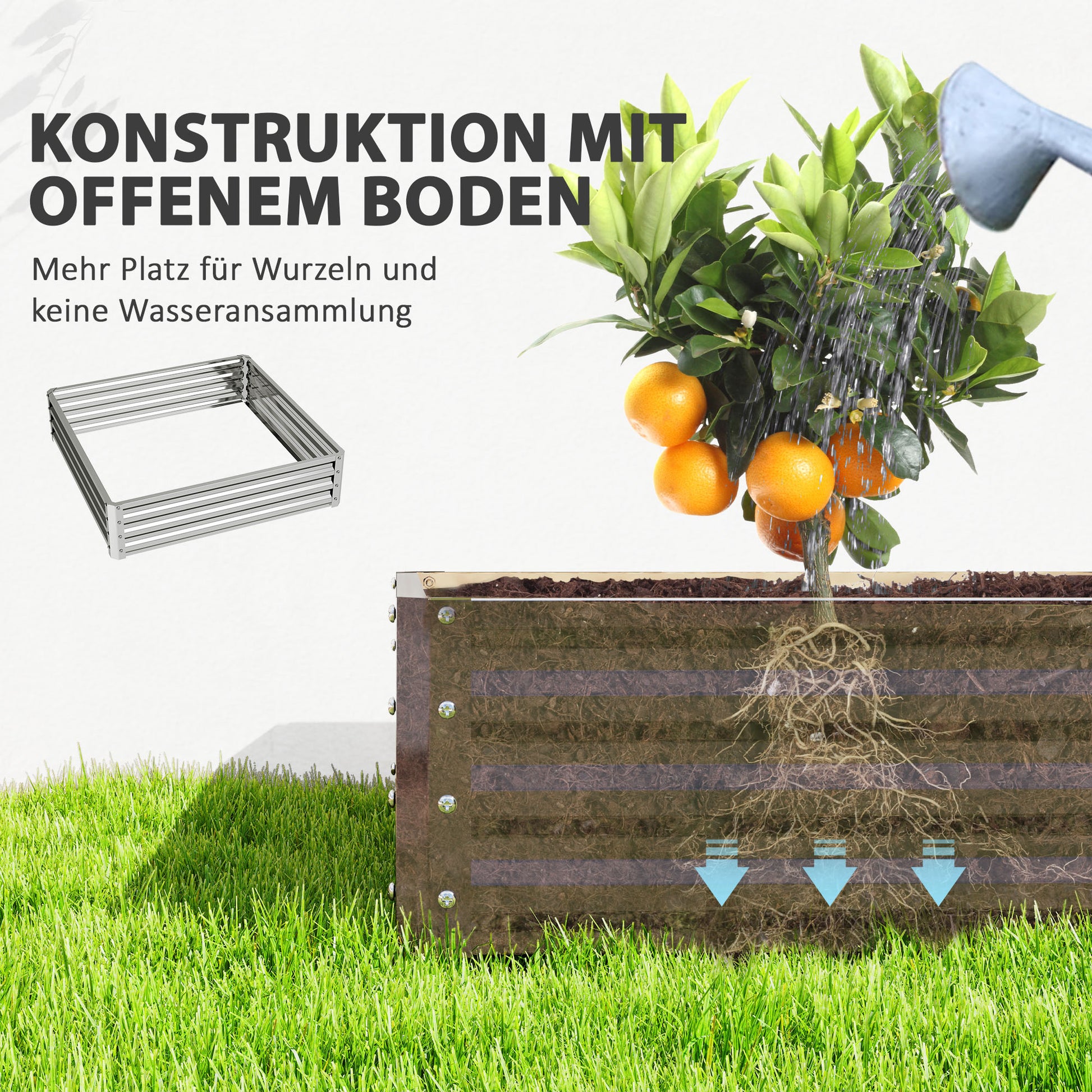 Raised Garden Bed, Planter Box, Vegetable Bed, Plant Box, Herb Bed for Garden, Patio, Balcony, Steel, Silver, 120 x 120 x 30 cm