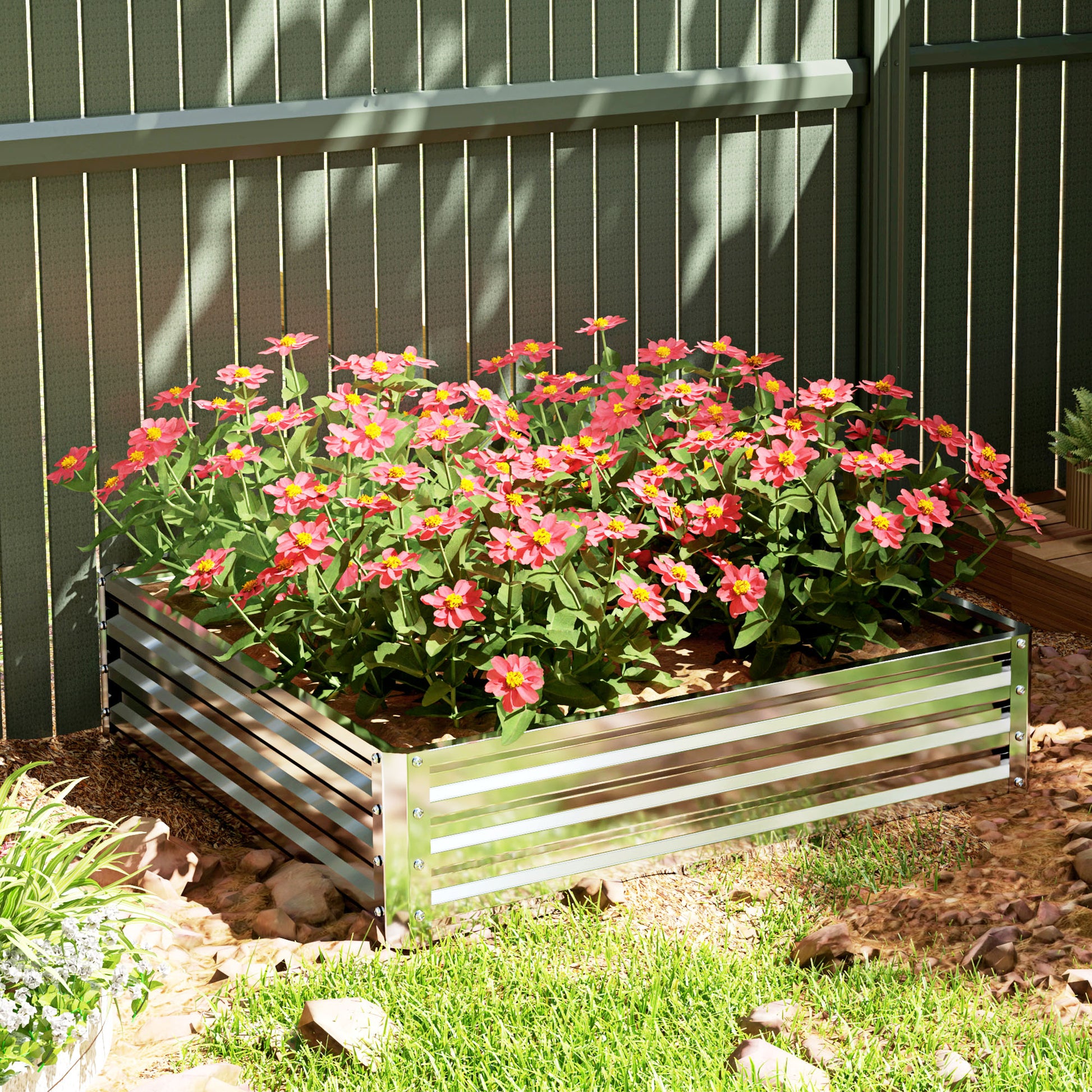 Raised Garden Bed, Planter Box, Vegetable Bed, Plant Box, Herb Bed for Garden, Patio, Balcony, Steel, Silver, 120 x 120 x 30 cm