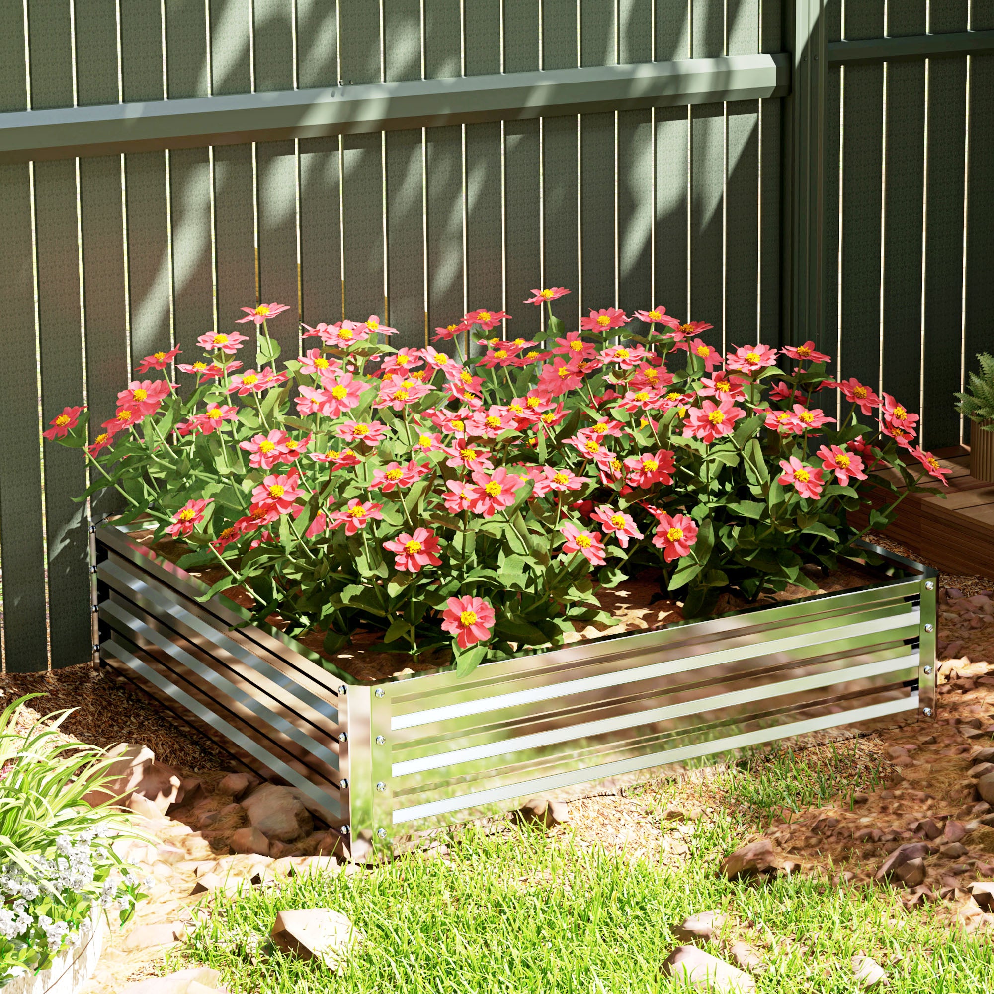 Raised Garden Bed, Planter Box, Vegetable Bed, Plant Box, Herb Bed for Garden, Patio, Balcony, Steel, Silver, 120 x 120 x 30 cm