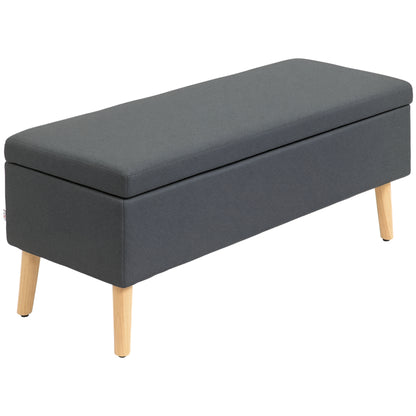 Storage Bench Upholstered Bench with Linen Look, Bed Bench with Wood Legs, Trunk Bench for Living Room Bedroom Hallway 110 x 39 x 45 cm, Dark Gray