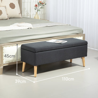 Storage Bench Upholstered Bench with Linen Look, Bed Bench with Wood Legs, Trunk Bench for Living Room Bedroom Hallway 110 x 39 x 45 cm, Dark Gray