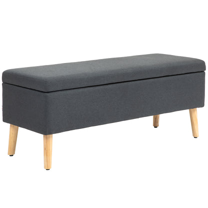 Storage Bench Upholstered Bench with Linen Look, Bed Bench with Wood Legs, Trunk Bench for Living Room Bedroom Hallway 110 x 39 x 45 cm, Dark Gray
