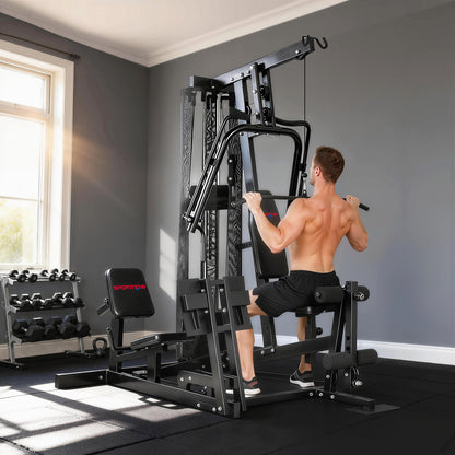 SPORTNOW Home Gym Station with Lat Pulldown & Butterfly Bar, 65 kg Weight Stack, Cable Leg Press — Multifunction Strength Trainer (Up to 120 kg Capacity)
