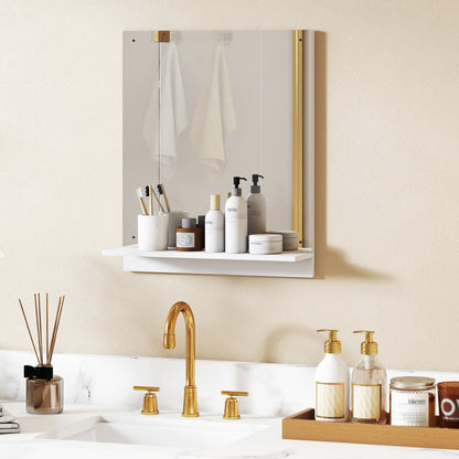 Wall Mirror with Shelf, 19.7 x 23.6 in (50 x 60 cm) — Modern Bathroom & Entryway Mirror, White