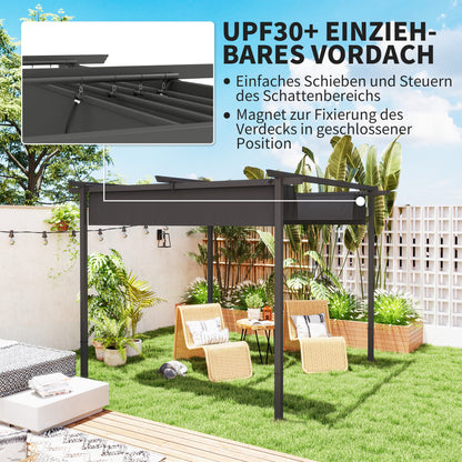 Pergola 3x3m Garden Pavilion Terrace Canopy made of Metal, Garden Pergola with Adjustable Sunroof, UV Protection 30+ Freestanding Sunshade for Terrace and Garden, Dark Gray