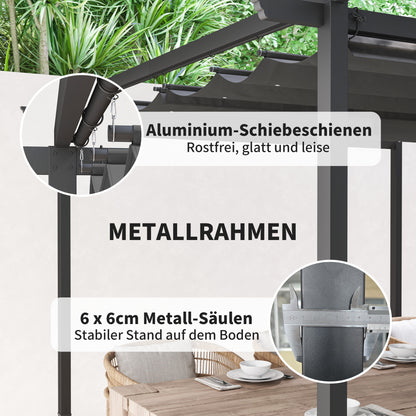 Pergola 3x3m Garden Pavilion Terrace Canopy made of Metal, Garden Pergola with Adjustable Sunroof, UV Protection 30+ Freestanding Sunshade for Terrace and Garden, Dark Gray