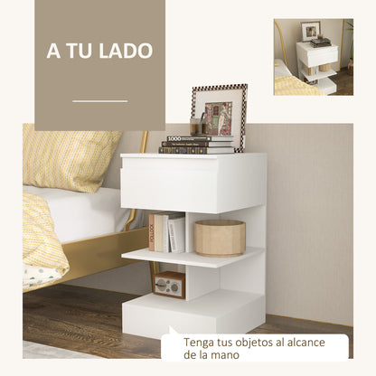 Bedside Table Side Table with Drawer and 2 Open Shelves for Bedroom Living Room Bed Office Modern Style 39x39x65 cm White