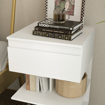 Bedside Table Side Table with Drawer and 2 Open Shelves for Bedroom Living Room Bed Office Modern Style 39x39x65 cm White