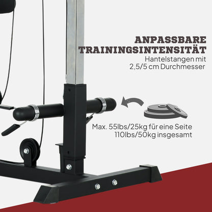 SPORTNOW Home Gym Power Tower multifunctional Lat Pulldown Station with Lat Pulldown Bar, Tricep Bar, up to 50 kg Weights Lat Pulldown Tower, Cable Pulldown Station Lat Pulldown Machine Fitness Equipment for Home Gym Strength Training