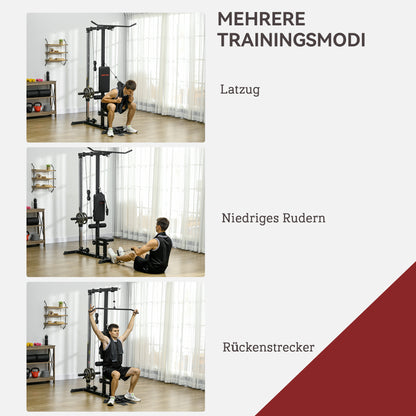 SPORTNOW Home Gym Power Tower multifunctional Lat Pulldown Station with Lat Pulldown Bar, Tricep Bar, up to 50 kg Weights Lat Pulldown Tower, Cable Pulldown Station Lat Pulldown Machine Fitness Equipment for Home Gym Strength Training