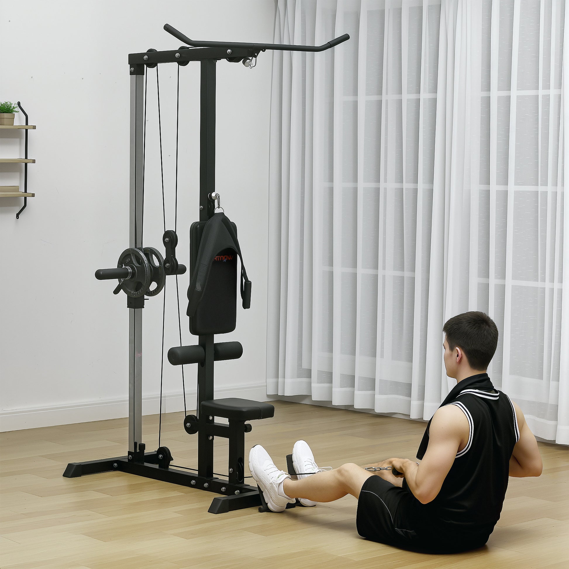 SPORTNOW Home Gym Power Tower multifunctional Lat Pulldown Station with Lat Pulldown Bar, Tricep Bar, up to 50 kg Weights Lat Pulldown Tower, Cable Pulldown Station Lat Pulldown Machine Fitness Equipment for Home Gym Strength Training