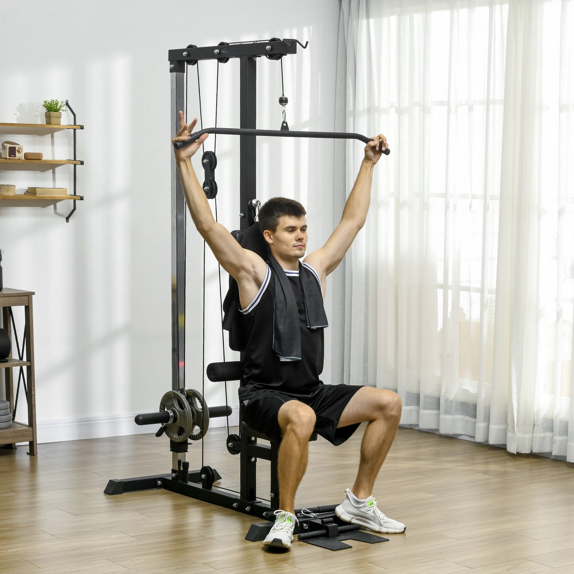 SPORTNOW Home Gym Power Tower multifunctional Lat Pulldown Station with Lat Pulldown Bar, Tricep Bar, up to 50 kg Weights Lat Pulldown Tower, Cable Pulldown Station Lat Pulldown Machine Fitness Equipment for Home Gym Strength Training