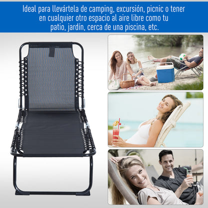 Foldable and Adjustable Lounger with 4 Positions Reclining Garden Chair with Cord System for Outdoor Steel Frame 189x58x30 cm Black