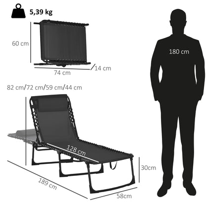 Foldable and Adjustable Lounger with 4 Positions Reclining Garden Chair with Cord System for Outdoor Steel Frame 189x58x30 cm Black