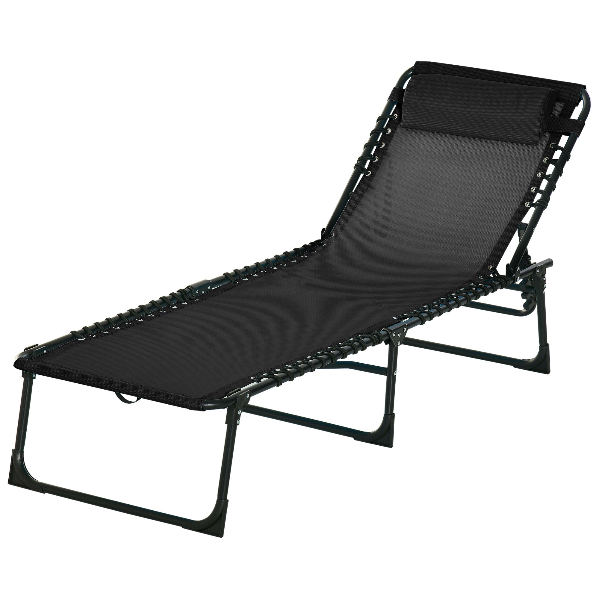 Foldable and Adjustable Lounger with 4 Positions Reclining Garden Chair with Cord System for Outdoor Steel Frame 189x58x30 cm Black