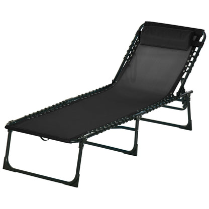 Foldable and Adjustable Lounger with 4 Positions Reclining Garden Chair with Cord System for Outdoor Steel Frame 189x58x30 cm Black