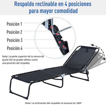 Foldable and Adjustable Lounger with 4 Positions Reclining Garden Chair with Cord System for Outdoor Steel Frame 189x58x30 cm Black