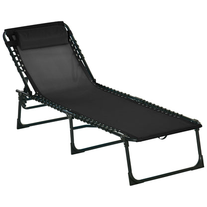 Foldable and Adjustable Lounger with 4 Positions Reclining Garden Chair with Cord System for Outdoor Steel Frame 189x58x30 cm Black