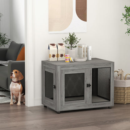 Home Dog Cage, Dog Crate with 2 Doors, Washable Cushion, Dog House with Adjustable Feet, Latches, for Large Dogs up to 30 kg, Gray, 94 x 60 x 71.5 cm