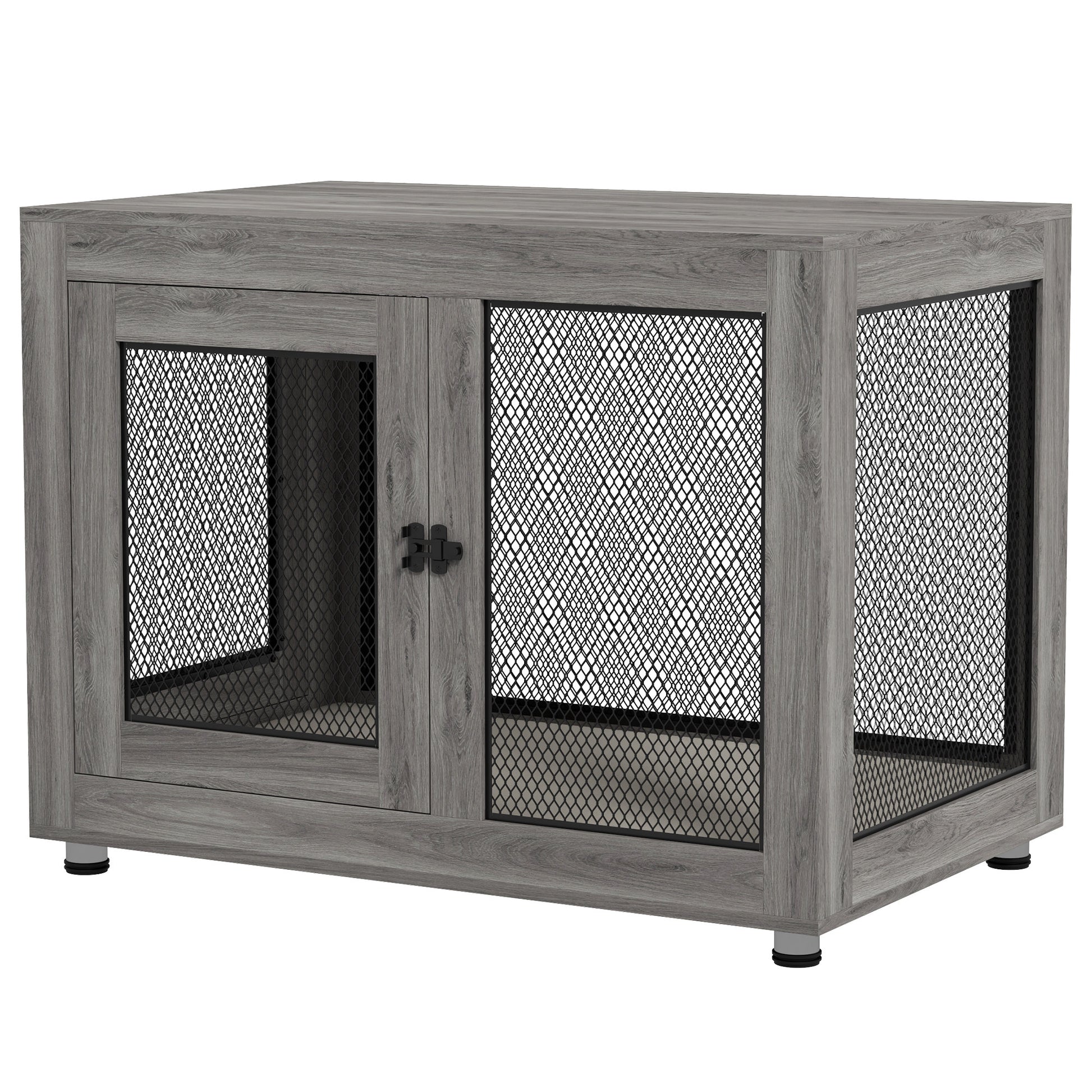 Home Dog Cage, Dog Crate with 2 Doors, Washable Cushion, Dog House with Adjustable Feet, Latches, for Large Dogs up to 30 kg, Gray, 94 x 60 x 71.5 cm
