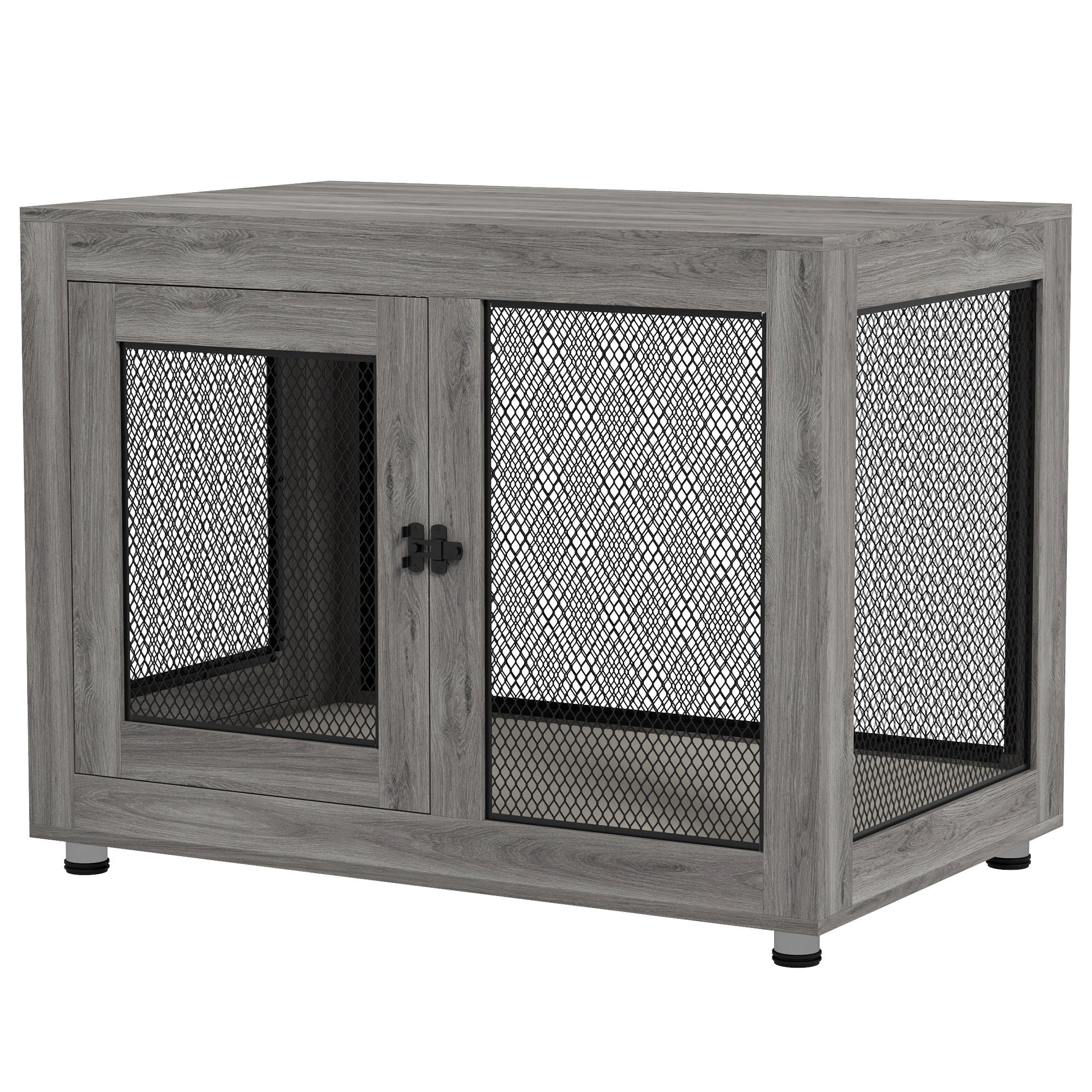 Home Dog Cage, Dog Crate with 2 Doors, Washable Cushion, Dog House with Adjustable Feet, Latches, for Large Dogs up to 30 kg, Gray, 94 x 60 x 71.5 cm