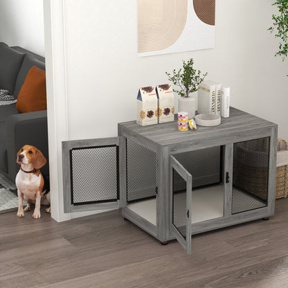 Home Dog Cage, Dog Crate with 2 Doors, Washable Cushion, Dog House with Adjustable Feet, Latches, for Large Dogs up to 30 kg, Gray, 94 x 60 x 71.5 cm