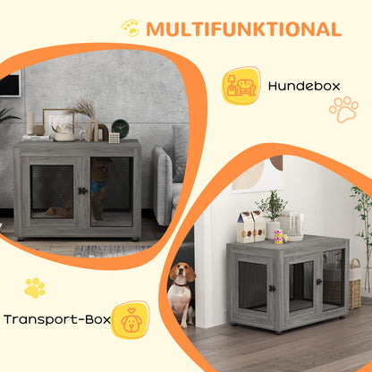 Home Dog Cage, Dog Crate with 2 Doors, Washable Cushion, Dog House with Adjustable Feet, Latches, for Large Dogs up to 30 kg, Gray, 94 x 60 x 71.5 cm