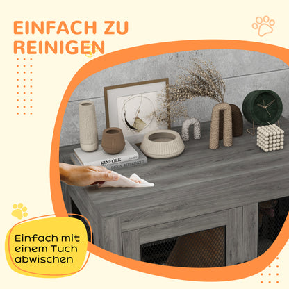 Home Dog Cage, Dog Crate with 2 Doors, Washable Cushion, Dog House with Adjustable Feet, Latches, for Large Dogs up to 30 kg, Gray, 94 x 60 x 71.5 cm