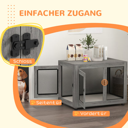 Home Dog Cage, Dog Crate with 2 Doors, Washable Cushion, Dog House with Adjustable Feet, Latches, for Large Dogs up to 30 kg, Gray, 94 x 60 x 71.5 cm