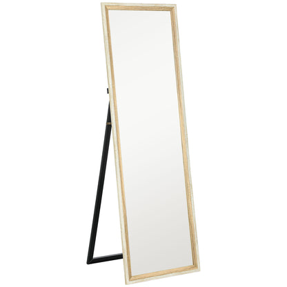 Full Body Mirror, 162.6 x 53.5 cm Floor Mirror with Stand, Wall Mirror for Living Room, Bedroom, Dressing Room White+Natural Wood