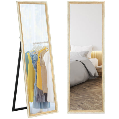 Full Body Mirror, 162.6 x 53.5 cm Floor Mirror with Stand, Wall Mirror for Living Room, Bedroom, Dressing Room White+Natural Wood