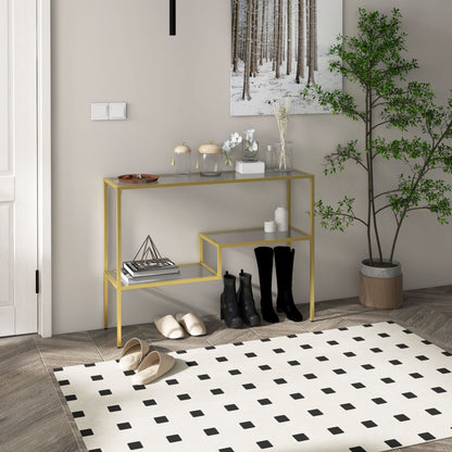 3-Shelf Entry Console Table in Steel and Tempered Glass, 100x32x76 cm, Gold