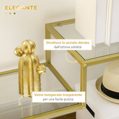 3-Shelf Entry Console Table in Steel and Tempered Glass, 100x32x76 cm, Gold