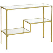 3-Shelf Entry Console Table in Steel and Tempered Glass, 100x32x76 cm, Gold