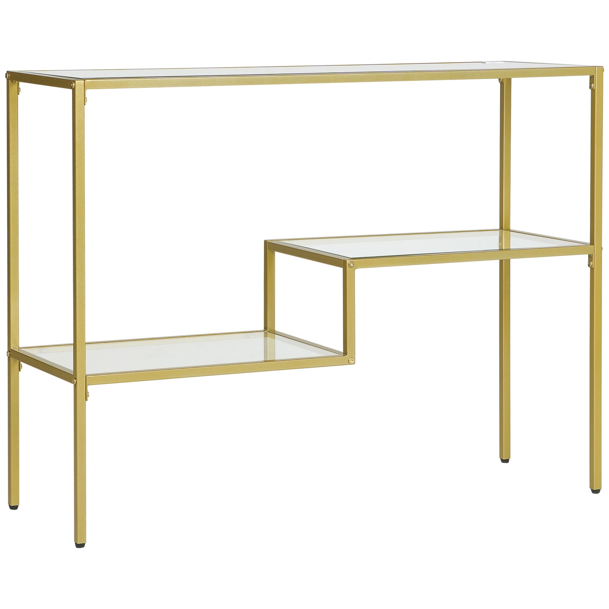 3-Shelf Entry Console Table in Steel and Tempered Glass, 100x32x76 cm, Gold