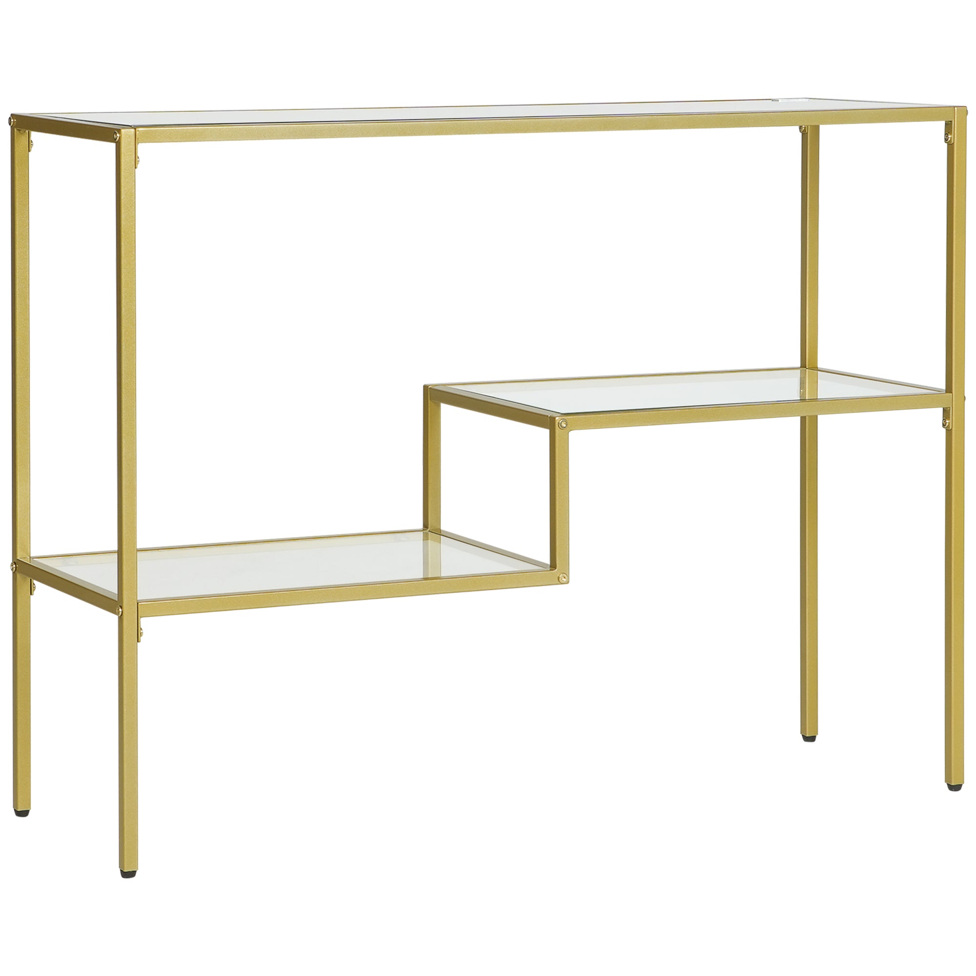 3-Shelf Entry Console Table in Steel and Tempered Glass, 100x32x76 cm, Gold