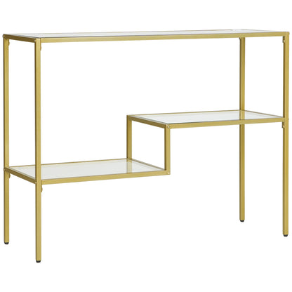 3-Shelf Entry Console Table in Steel and Tempered Glass, 100x32x76 cm, Gold