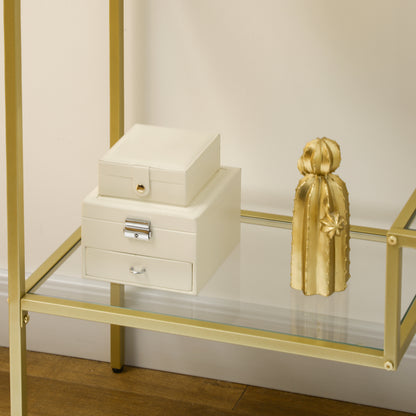 3-Shelf Entry Console Table in Steel and Tempered Glass, 100x32x76 cm, Gold