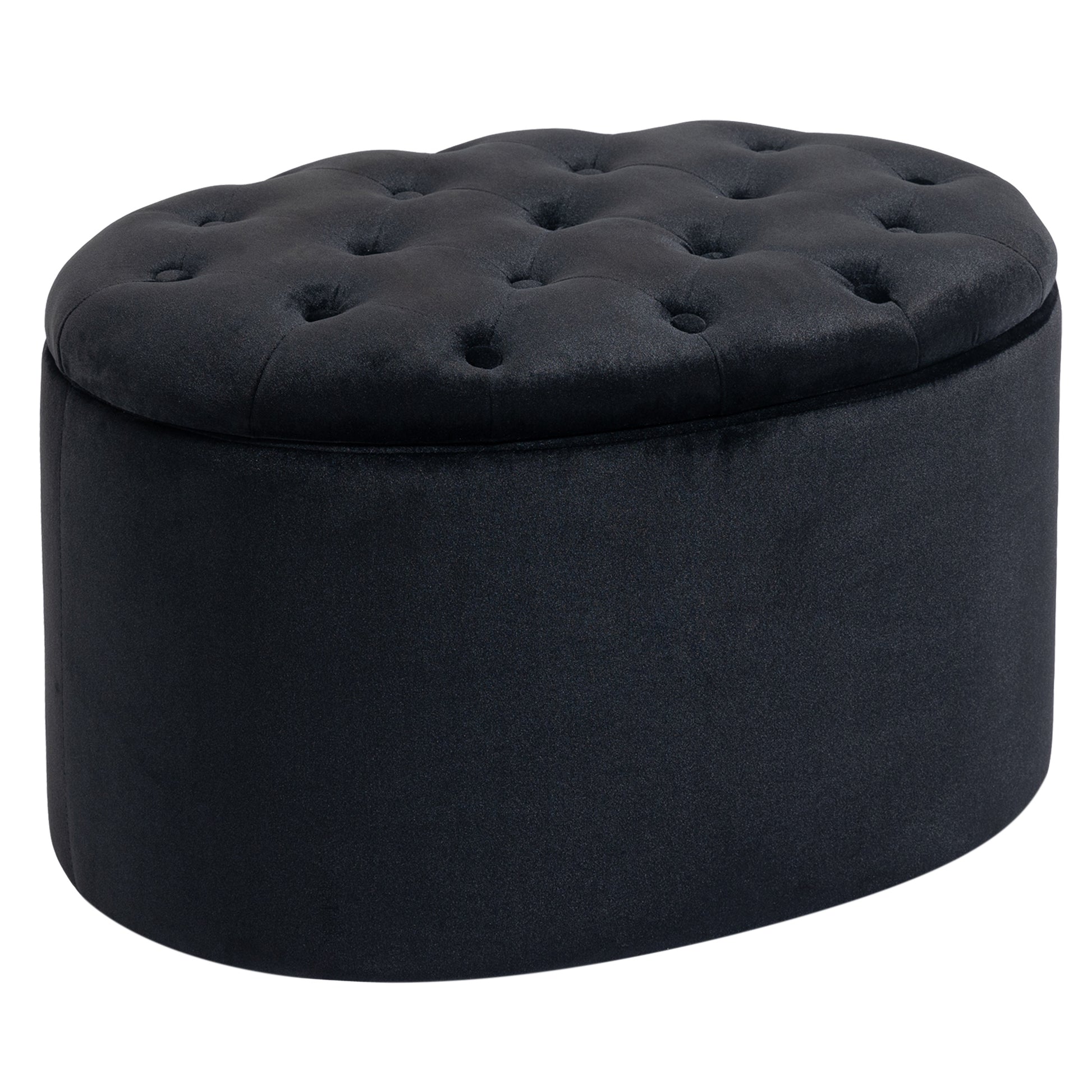 Storage Ottoman Bench with Velvet Upholstery, Oval Shape, Storage Chest for Living Room Bedroom Entryway 71 x 52 x 42 cm, Black