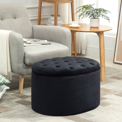 Storage Ottoman Bench with Velvet Upholstery, Oval Shape, Storage Chest for Living Room Bedroom Entryway 71 x 52 x 42 cm, Black