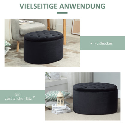 Storage Ottoman Bench with Velvet Upholstery, Oval Shape, Storage Chest for Living Room Bedroom Entryway 71 x 52 x 42 cm, Black