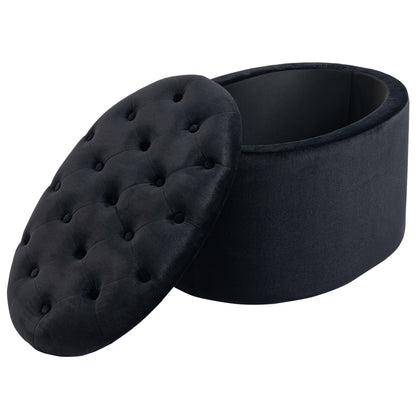 Storage Ottoman Bench with Velvet Upholstery, Oval Shape, Storage Chest for Living Room Bedroom Entryway 71 x 52 x 42 cm, Black