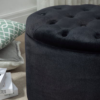 Storage Ottoman Bench with Velvet Upholstery, Oval Shape, Storage Chest for Living Room Bedroom Entryway 71 x 52 x 42 cm, Black