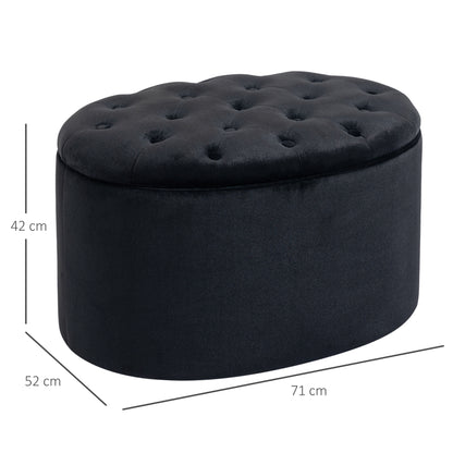Storage Ottoman Bench with Velvet Upholstery, Oval Shape, Storage Chest for Living Room Bedroom Entryway 71 x 52 x 42 cm, Black